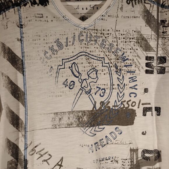 Ecko Marc tshirt mens XL XLarge white graphic tee v-neck short sleeve 90s Y2K - Picture 3 of 7